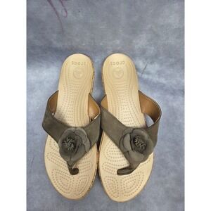 Crocs Cyprus IV Olive Green Floral Cork Wrap Platform Wedge Sandals W11 15368